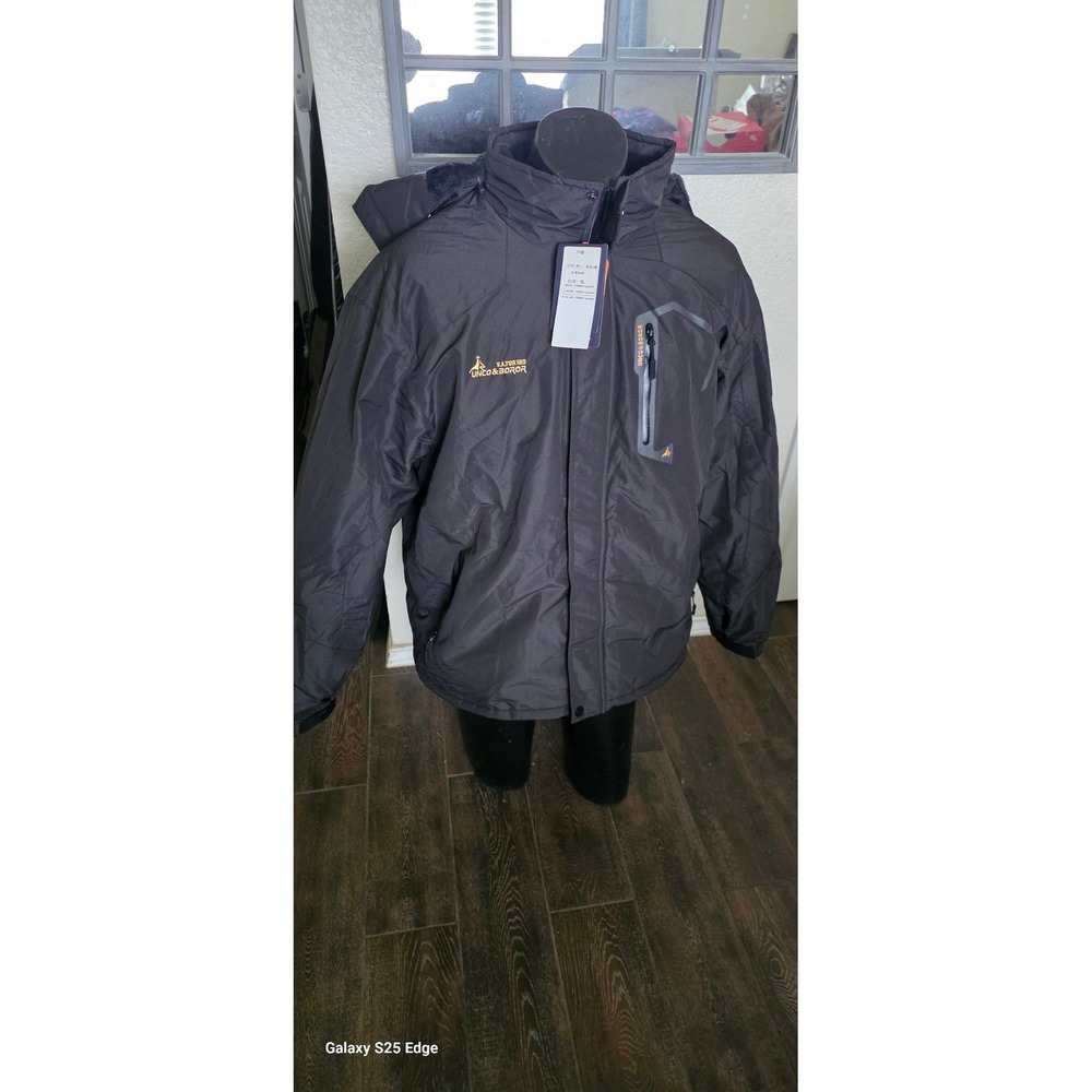 Moerdeng Mens Waterproof Ski Jacket Black Insulated Fleece Hooded Parka XL 816AB
